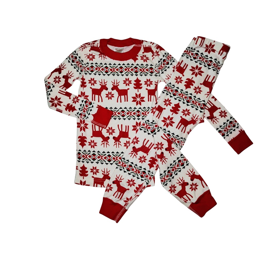 Hanna Andersson Holiday Reindeer Fair Isle Pajamas Set 110 US 5 Red Christmas